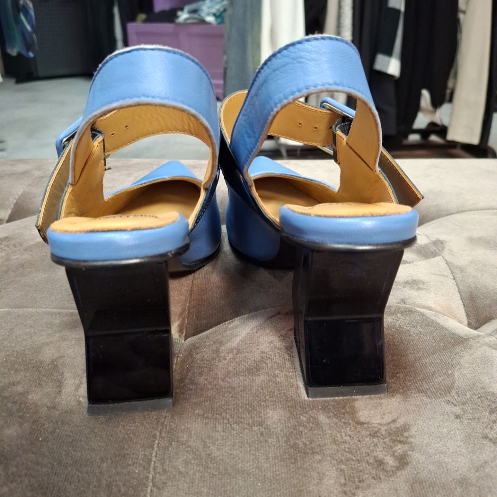 John Fleuvog blue Bolt Geometric slingback heels size 9.5 - Picture 4 of 7